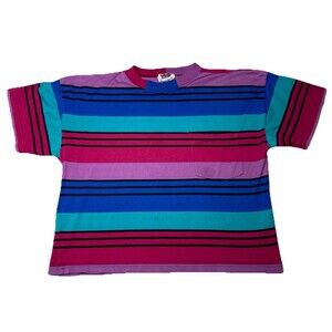 Vintage 1980s 62 East Striped ColorBlock Cropped Shirt Size OSFA